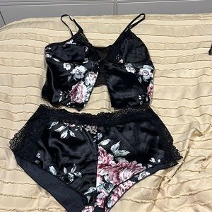 Floral Black Shein PJ/Lingerie Set